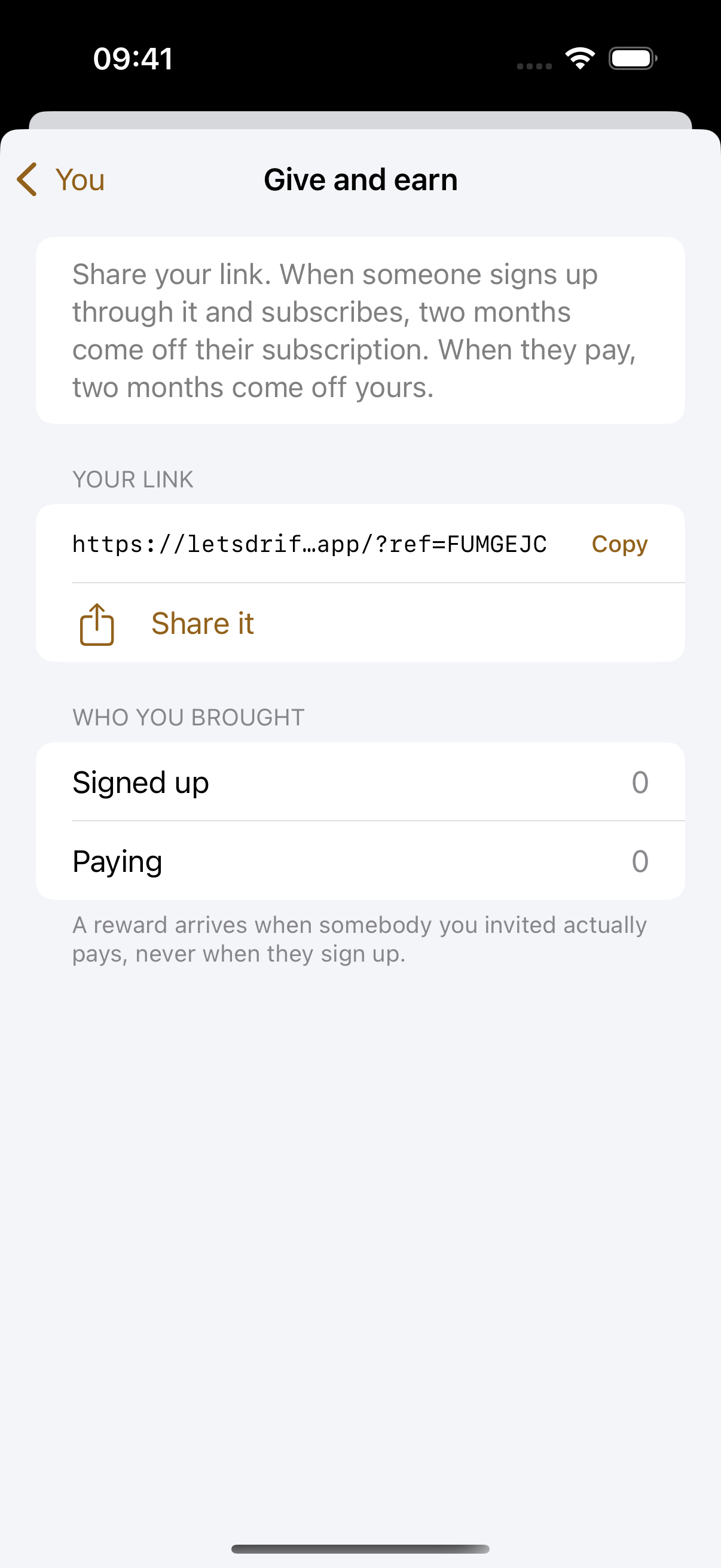 Referral details in the native app