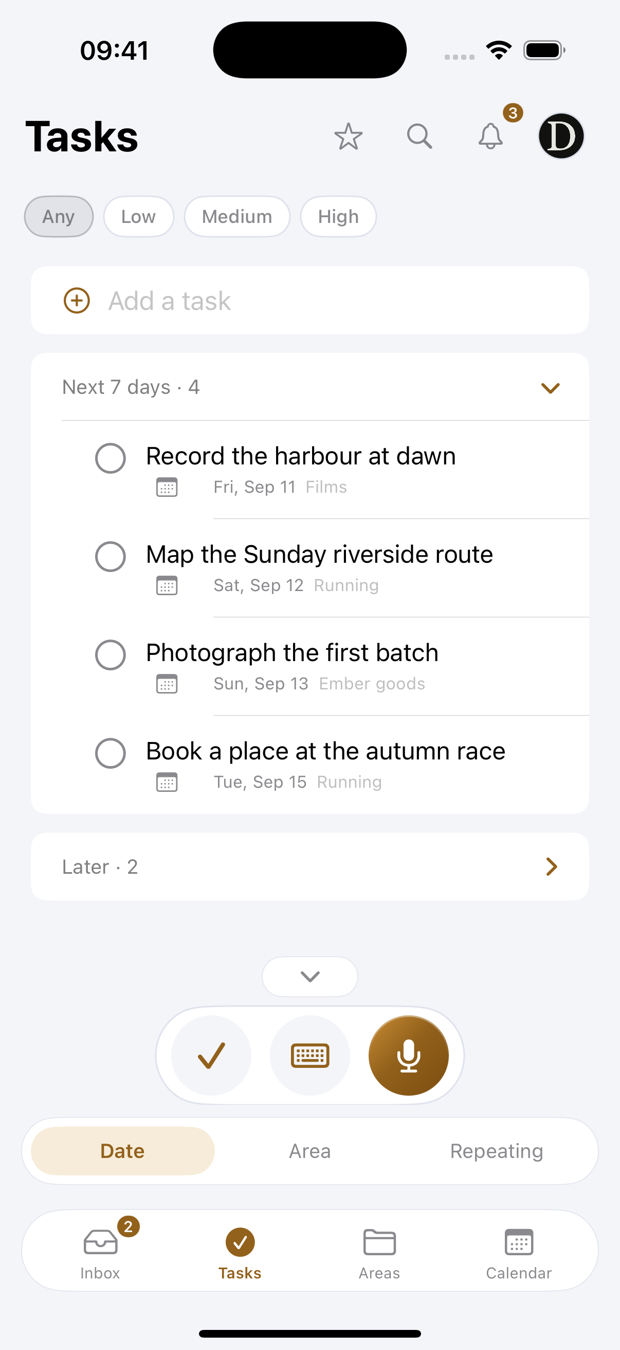 Tasks across your areas