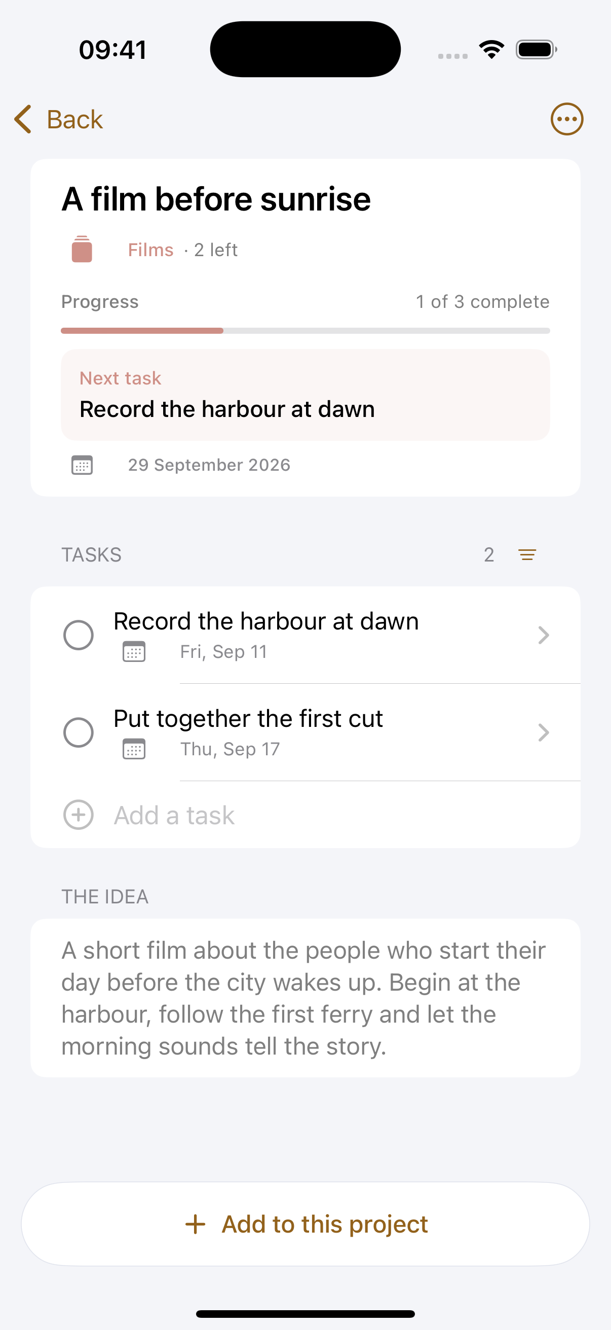 Drift on iPhone: a project with progress and its next task
